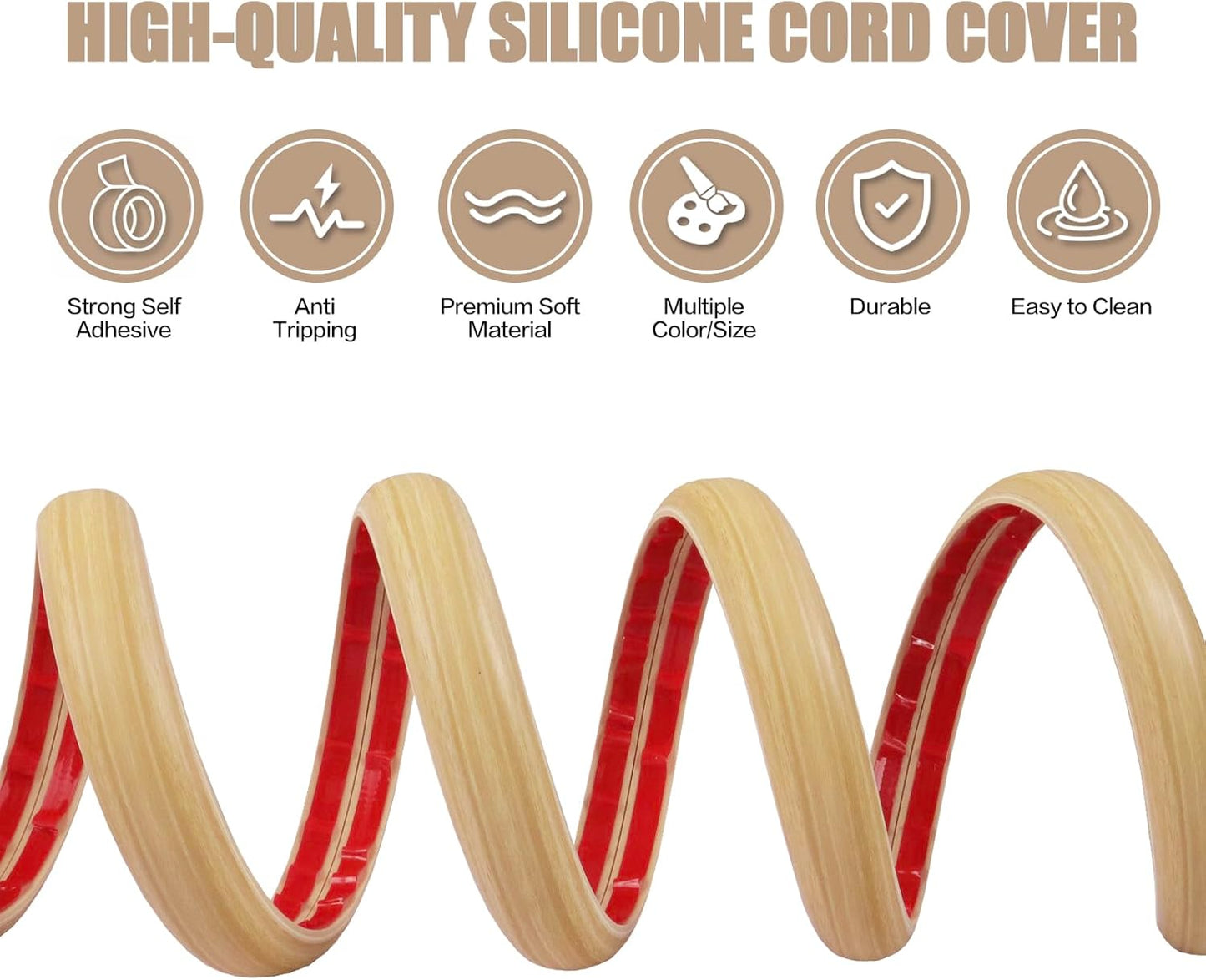Floor Cord Cover Self Adhesive Cord Hider,10FT Cable Management, Extension Strip Protector for Wires, Prevent Cable Trips for Offices, Gyms, Exhibitions Cavity:0.39"(W) x0.27(H) WoodLightyellow