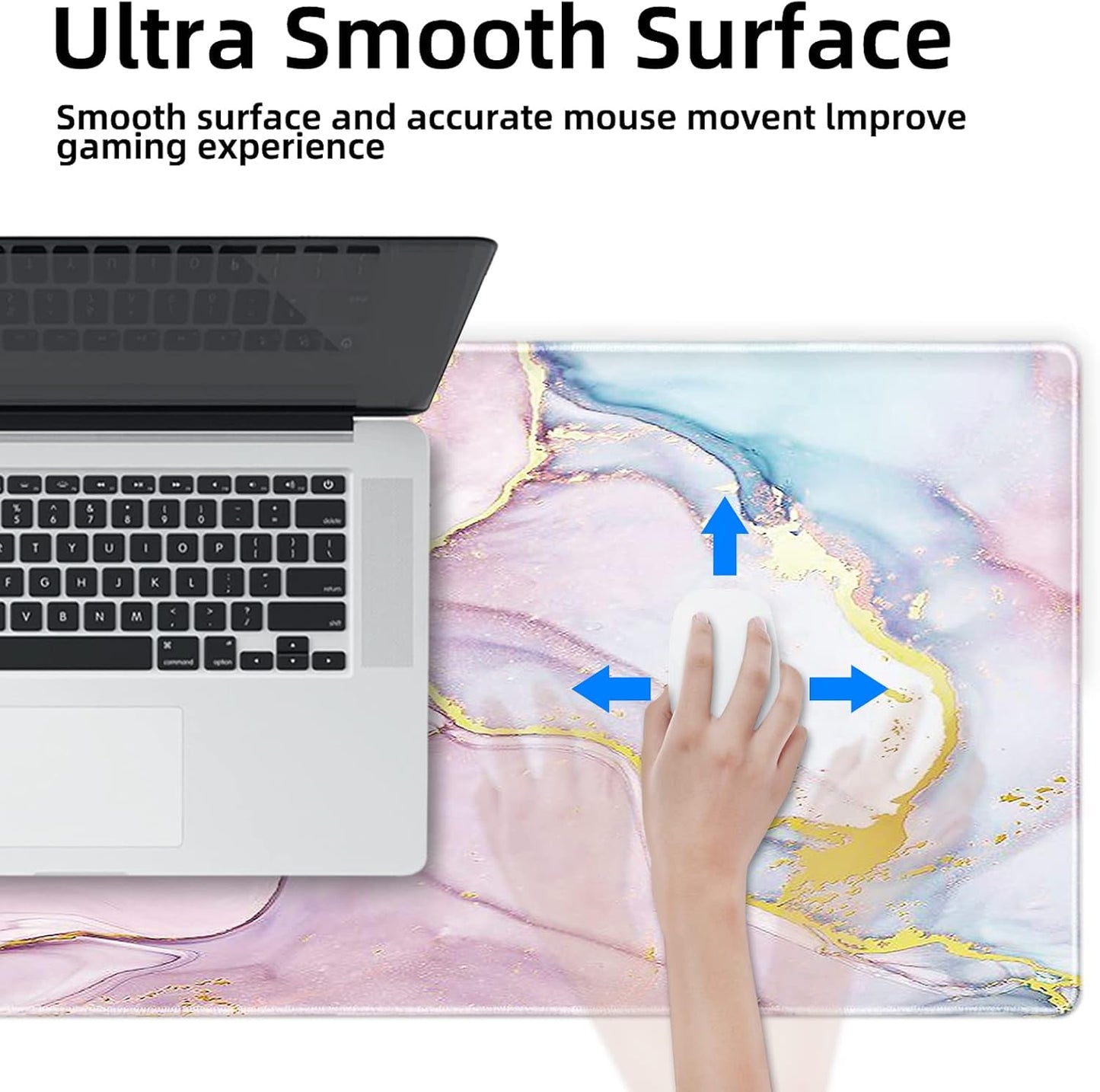 Galdas Gaming Mouse Pad Cool Flash Pattern XXL XL Large Mouse Pad Long Extended Mousepad Desk Pad Non-Slip Rubber Mice Pads Stitched Edges Thin Pad (31.5x11.8x0.12 Inch) (Pink Marble Pattern)
