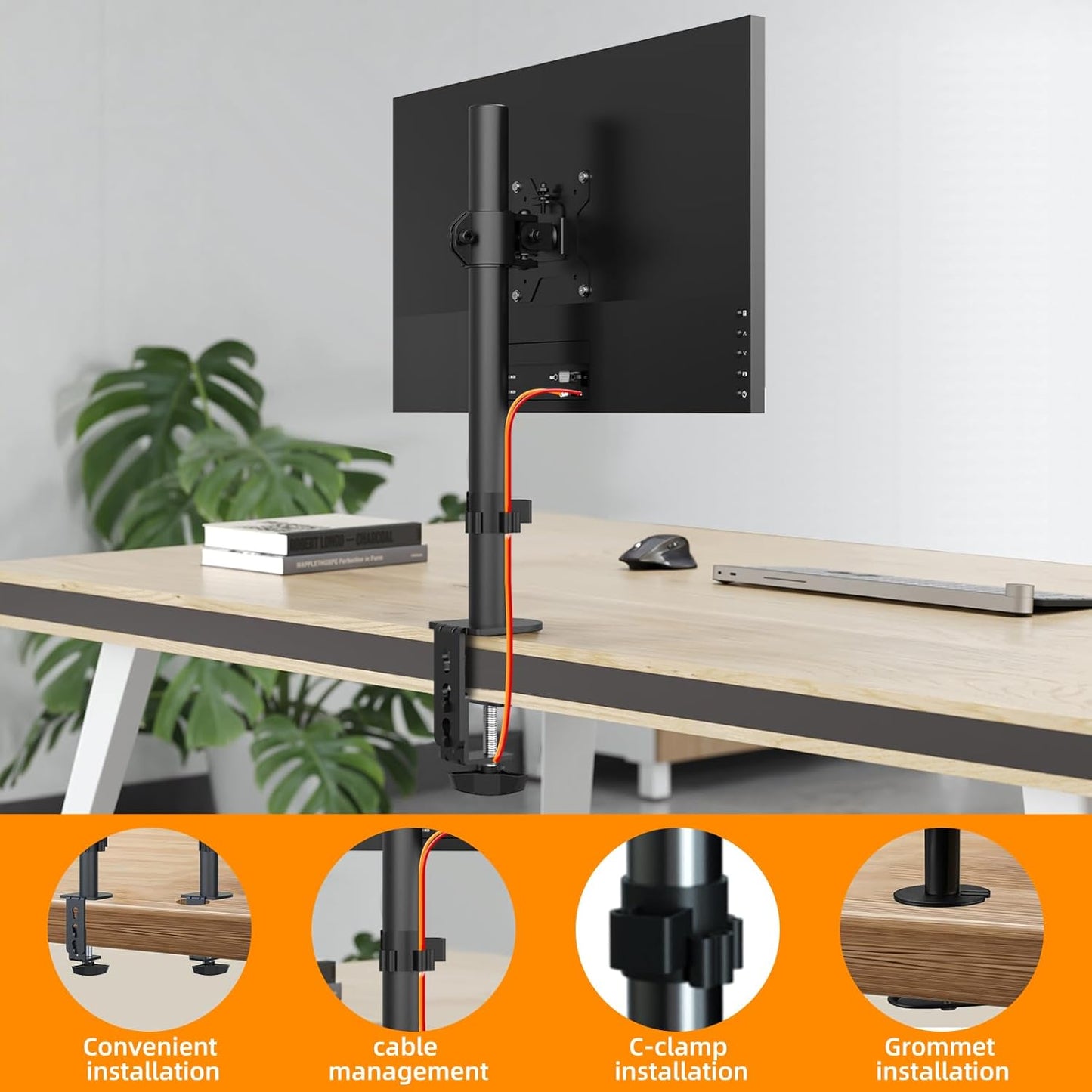 PHOLITEN Monitor Mount for Most 13-32" Computer Screens up to 20lbs,Adjustable Single Desk Monitor Stand with Tilt Swivel Rotation, VESA 75x75mm/100x100mm