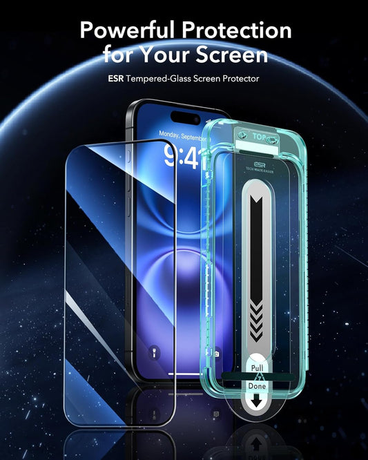ESR 3 Pack for iPhone 16 /iPhone 15 Screen Protector, [9H Hardness] [Military Grade Shatterproof] Full Coverage Tempered Glass Film with Flawless Fit Tray, HD Clear, Scratch Resistant