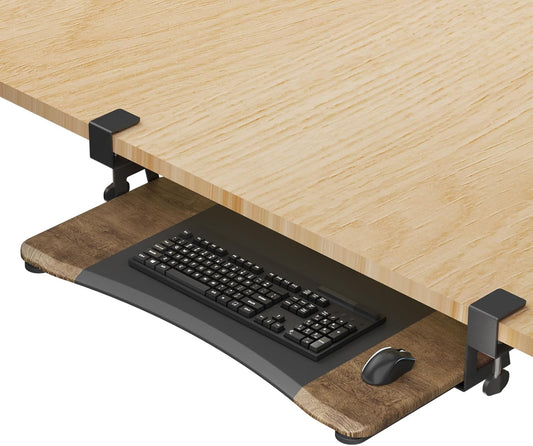 suptek Keyboard Tray Under Desk Pull Out with C Clamp Mount, Computer Keyboard & Mouse Tray, 25.6 (30 Including Clamps) x 11.8 inch Slide-Out Platform Computer Drawer for Typing, DSF1C