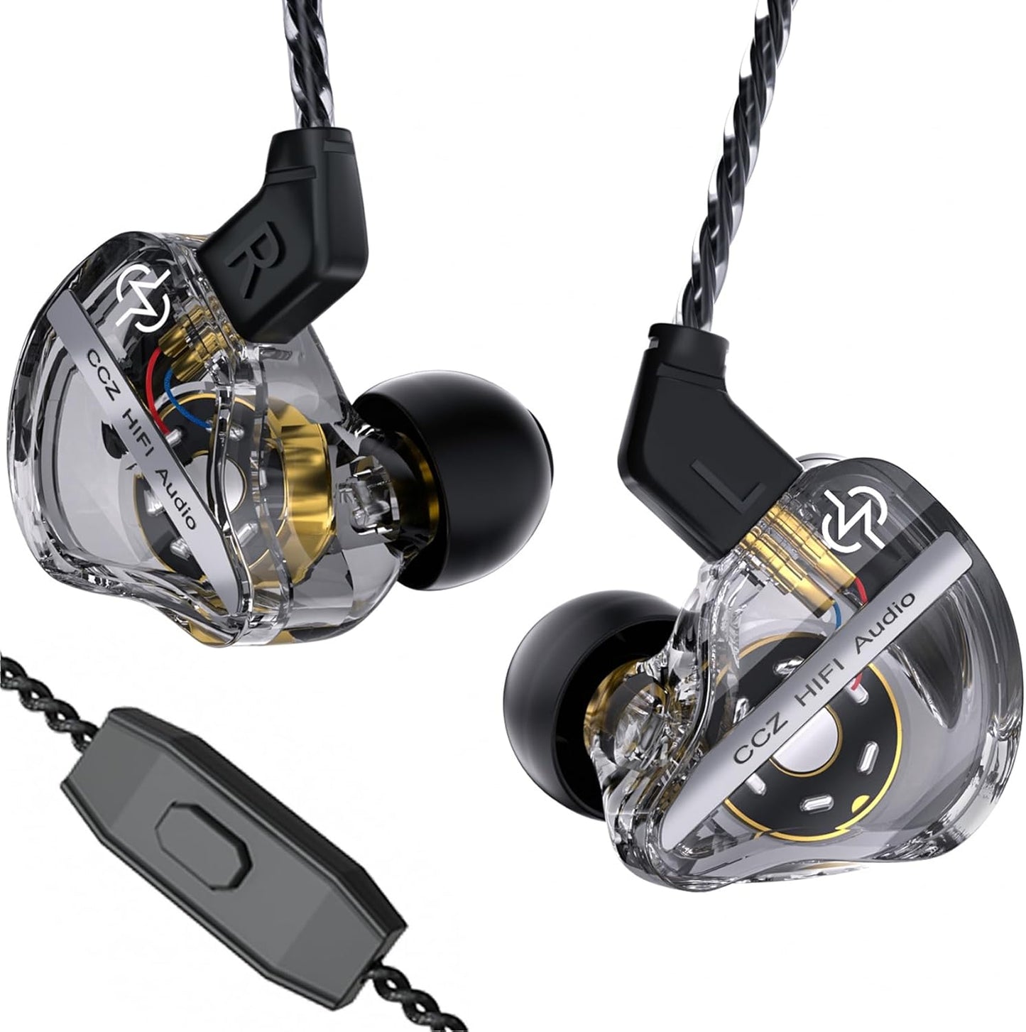 CCZ DC01 Pro Gaming Earbuds, Professional iems for Gaming, Super Bass in Ear Monitor Headphone Wired Earphones with 1DD, Patent Ear fins, Ear tips, for School Student Laptop Podcaster (black with mic)