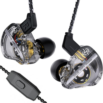 CCZ DC01 Pro Gaming Earbuds, Professional iems for Gaming, Super Bass in Ear Monitor Headphone Wired Earphones with 1DD, Patent Ear fins, Ear tips, for School Student Laptop Podcaster (black with mic)