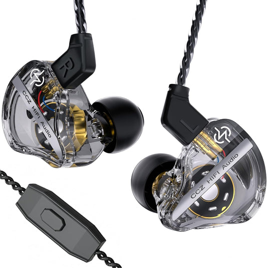 CCZ DC01 Pro Gaming Earbuds, Professional iems for Gaming, Super Bass in Ear Monitor Headphone Wired Earphones with 1DD, Patent Ear fins, Ear tips, for School Student Laptop Podcaster (black with mic)