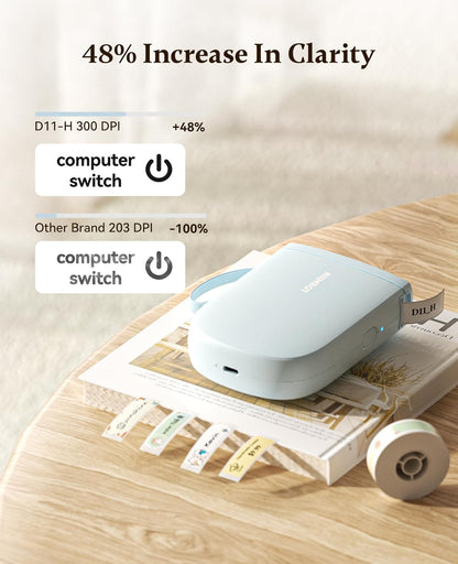 NIIMBOT Label Maker Bluetooth Mini Label Printer D11 2024 Version, Portable Label Maker with Tape Thermal Sticker Small Labeler, 300 DPI High Clearity Rechargeable, Blue