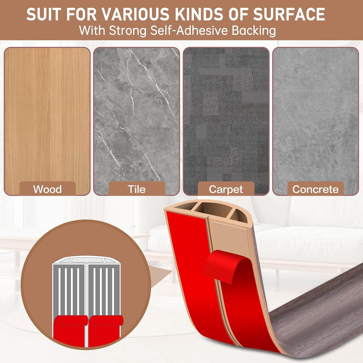 Floor Cord Cover Self Adhesive Cord Hider Floor Extension Cord Covers for Floor Power Cord Protector Cable Management Prevent Cable Trips Cable Cavity 0.51" W x 0.31" H (Brown Walnut Wood, 3.3Ft)