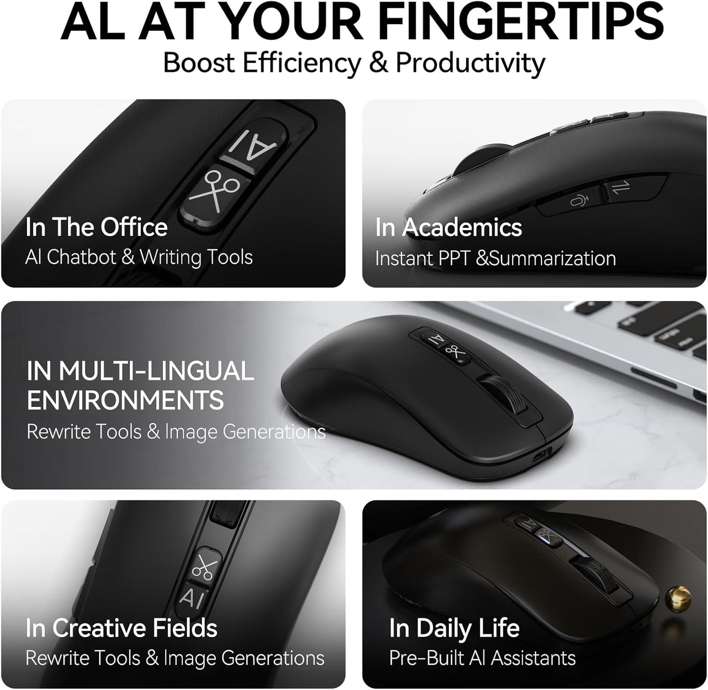 M4 Wireless Smart Ai Mouse For Pc Laptops,One-Touch Voice Input, Ai Assistant, Meeting Recording, Screenshot Translation, And Multi-Language Compatibility, Is A High-Performance Office Device.