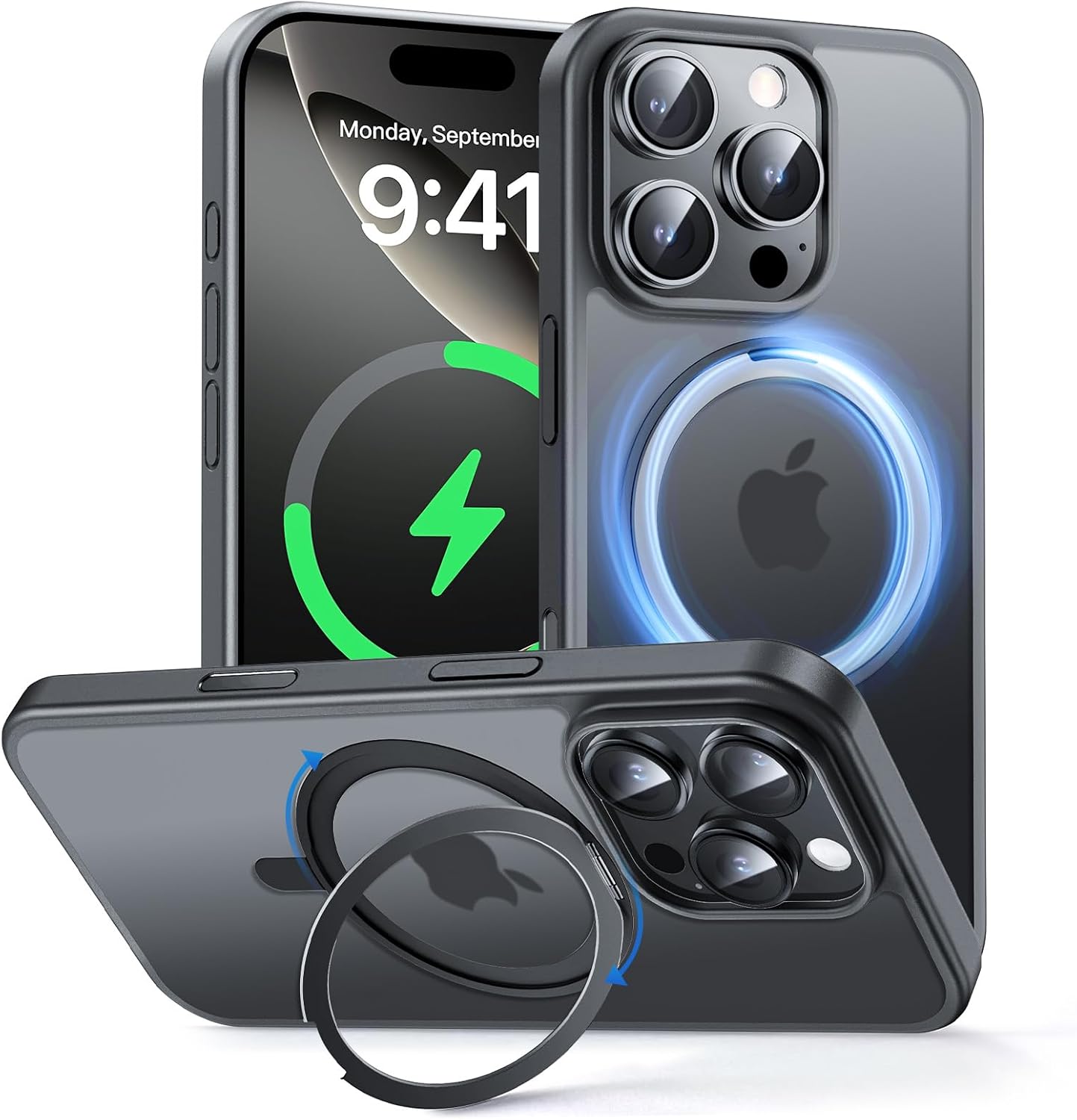 MAGIC JOHN 360° Rotatable Magnetic Invisible Stand for iPhone 16 Pro Max Case [Camera Control Button] [Compatible with MagSafe] 16FT Shockproof for iPhone 16 Pro Max Case with Kickstand, Black