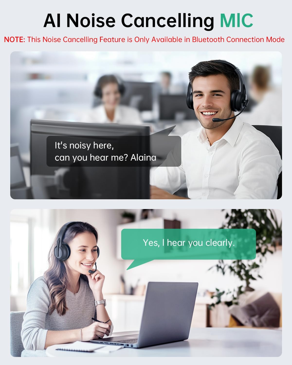 Wireless Headset with Mic for Work with AI Noise Cancelling Mic for Clear Calls, Bluetooth V5.3 Headphones with Microphone to USB A/C Dongle & Mic Mute for Computer Laptop PC iPhone (Black)