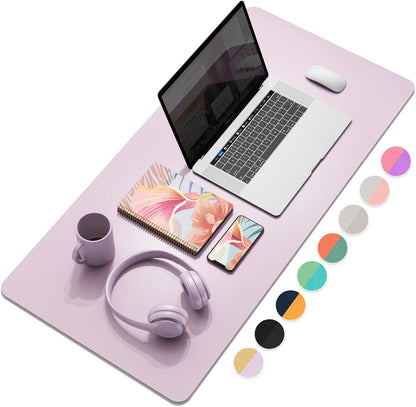 YSAGi Desk Mat, Desk Pad, 35.4" x 17" Laptop Leather Desk Pad Protector, Large Leather Desk Blotter for Keyboard and Mouse, Dual-Sided Desk Writing Pad for Office(Grayish Lavendar+Cinnamon Buff)