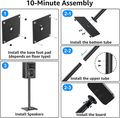 MOUNTUP Universal Speaker Stands Pair for Surround Sound, 31" Height Floor Speaker Stands, Holds Bookshelf Speaker Satellite Speaker Large Speaker, Up to 22LBS Cable Concealing 9.8" Plate Black MU9132