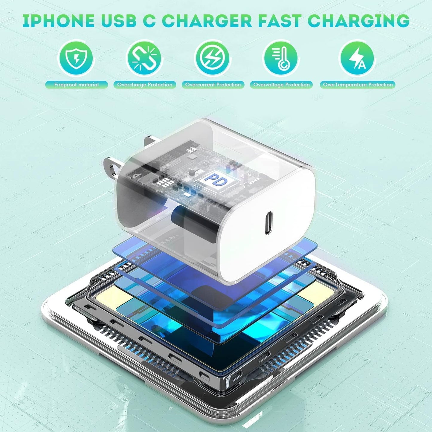 6FT iPhone 16 15 Charger Fast Charging, 2Pack 20W USB C Apple Charger Travel Plug Block Phone Charging Cable Cord for iPhone 16/16e/16 Pro Max/16 Plus/15/15 Pro/15Pro Max/iPad Mini6/iPad Air5/iPad Pro