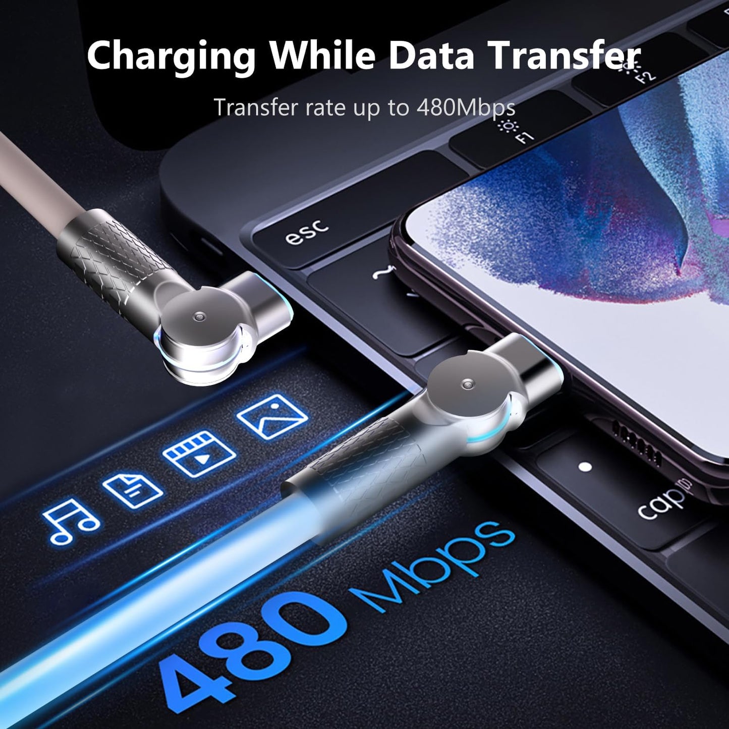 USB C to USB C Charger Cable 240W [2-Pack 6.6FT], Type C Fast Charging Cable， for MacBook Pro, iPad Pro Air, iPhone 16/16 Plus/16 Pro Max, Galaxy S23+/S23 Ultra, Orange+White