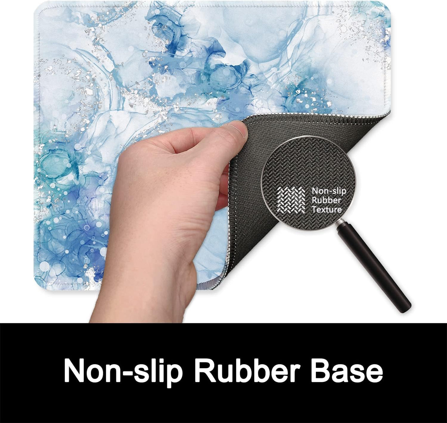 ITNRSIIET Mouse Pad with Stitched Edge Premium Textured Smooth Precise Operation Waterproof Washable Non-Slip Rubber Base Desktop Protection Mat, 10.2×8.3×0.12 inches, Blue Abstract Marble