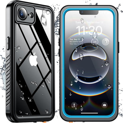 SPIDERCASE for iPhone 16e Case Waterproof,Built-in Screen & Camera Lens Protector[IP68 Underwater] [Military Grade Shockproof] Cell Phone Home Button Stickers, Blue/Clear
