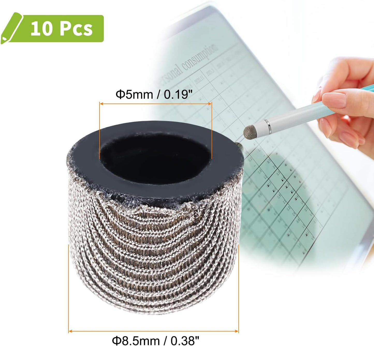 MECCANIXITY 10Pcs Replacement Fiber Mesh Tips for Stylus Pens 8.5mm Suitable for Capacitive Touch Screen,High Sensitivity,Soft,No Scratch Screen Pen Tip