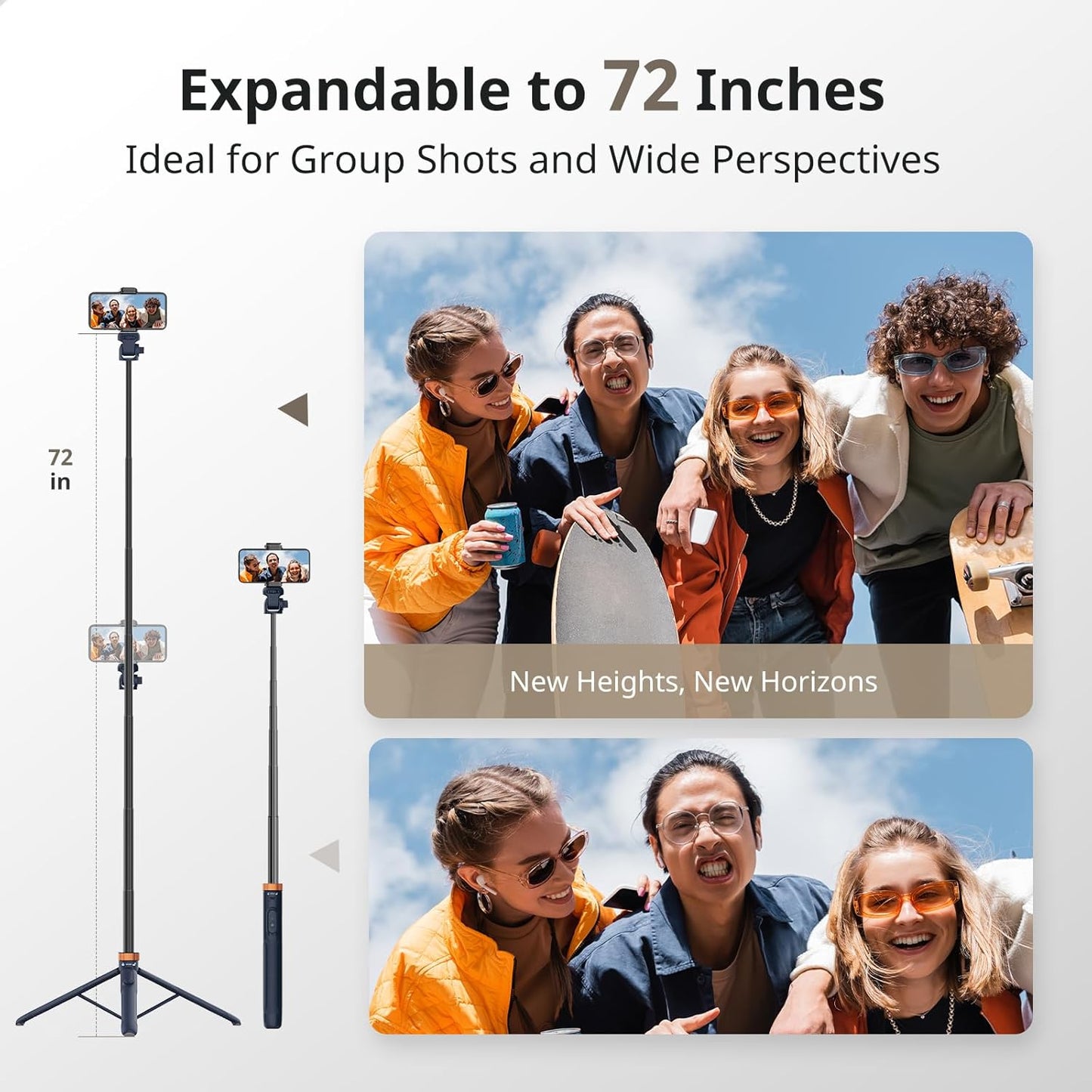 Sensyne 72" Phone Tripod, Extendable Selfie Stick with Detachable Phone Holder Compatible with All Cell Phones/Camera Blue