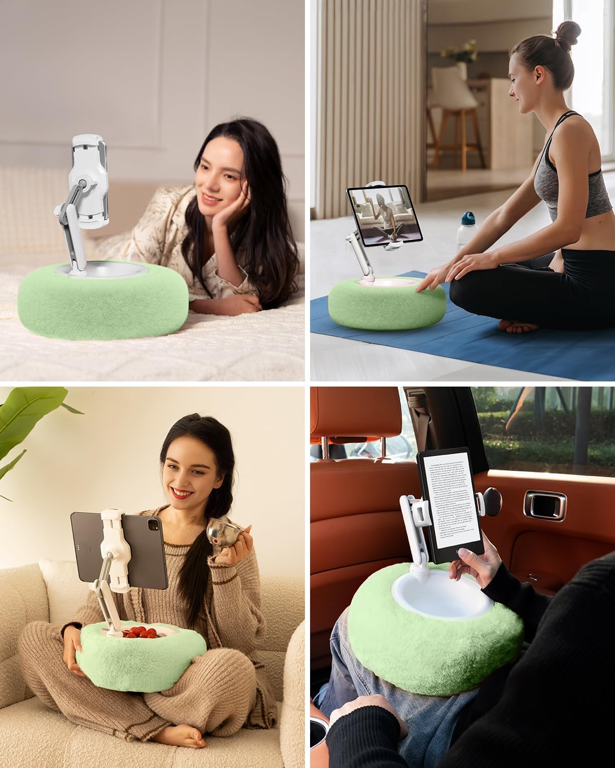 Viozon Tablet Stand Pillow, Compatible with 4.7"-13" Phone/Tablet, iPad, iPhone, Samsung, Google, Kindle, 360°Adjustable Phone Holder for Bed with Soft Plush Fabric, and Detachable Bowl, Green
