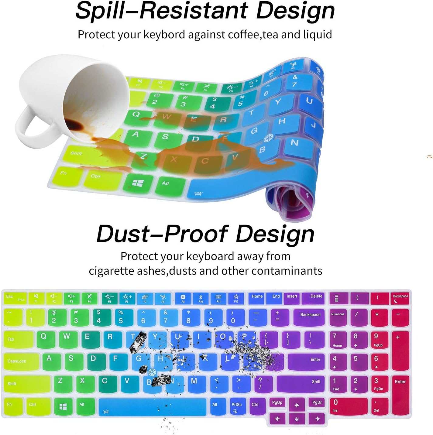 Colorful Keyboard Cover for 15.6" Lenovo ThinkPad E15 Gen 4 3 2 T15 T15p T15g L15 Gen 2 1 P51s P52 P52s P53 P72 P73/ThinkPad E580 E590 E595 L580 L590/ThinkPad T570 T575 T580 T590, Rainbow