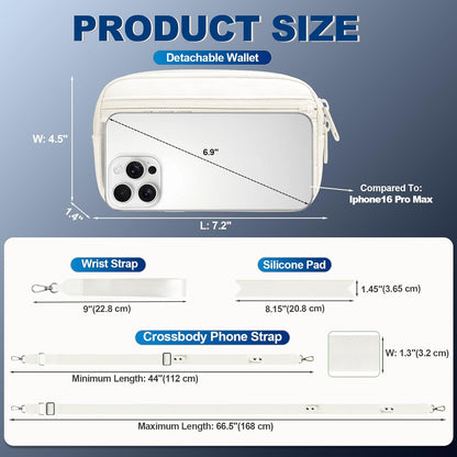 Clip and Go Strap for Phone with Wallet Crossbody, Adjustable Phone Lanyard with Detachable RFID Wristlet Wallet, Cream (L)