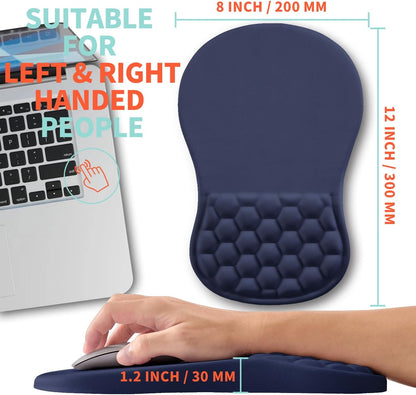 Ergonomic Mouse Pad Wrist Support with Memory Foam Massage Bulge, Carpal Tunnel Pain Relief Mousepad Wrist Rest for Mouse(12x8 inch, Dark Blue)