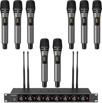TONOR Wireless Microphones System with 8x12 Channels Cordless Handheld Microfono Inalambrico, 295FT UHF Range, Mics with Stable Signal, Quick Mute for Karaoke Singing Party Church Wedding PA Speaker
