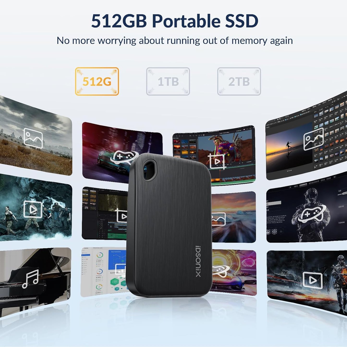 iDsonix 512GB External SSD, Portable Hard Drive USB 3.2 GEN 2x2 up to 2000MB/s, Portable SSD USB C External Solid State Drive for Xbox, PS5, PC, Laptop, Mac, Desktop, Tablet and Camera, i20