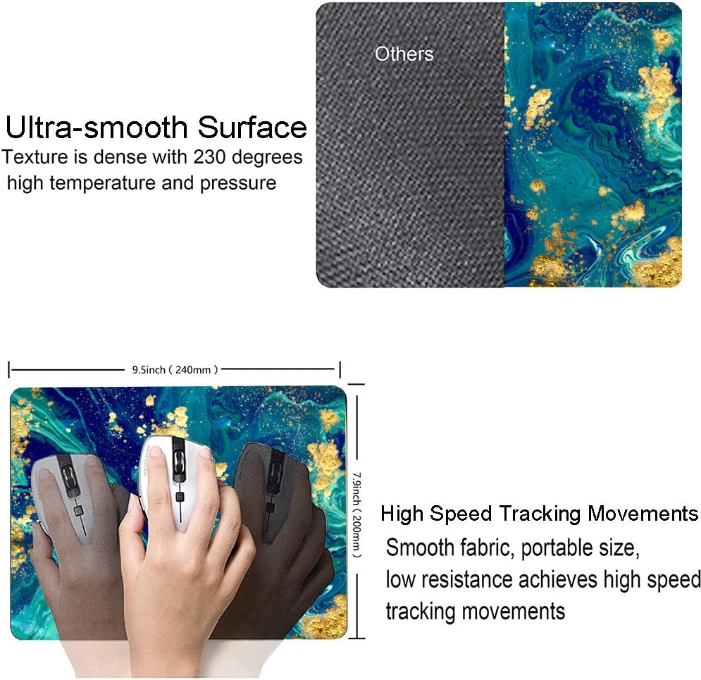 Green Blue Marble Mouse Pad,Gaming Creativity Custom Non-Slip Rubber Base Cute Mouse Pads for Computers Laptop Office,9.5"x7.9"x0.12" Inch
