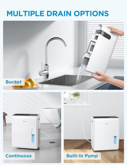 Midea 5,500 Sq. Ft Dehumidifier for Basement, 60 Pint dehumidifier with pump, APP & Alexa Smart Control, 2.64 Gallon Water Tank, Intelligent Humidity Control, Ideal for Home, Basement, Garage