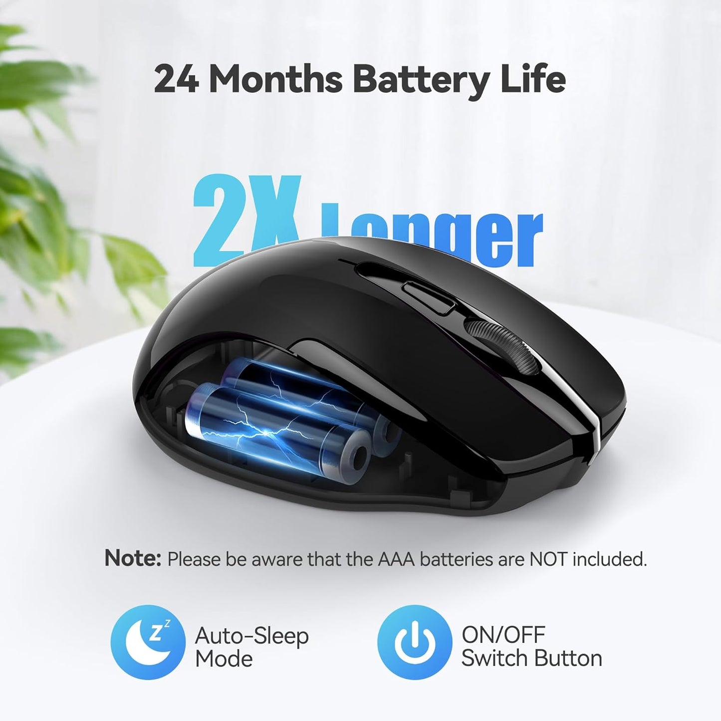 TECKNET Wireless Mouse, 2.4G Ergonomic Optical Mouse, Computer Mouse for Laptop, PC, Computer, Chromebook, Notebook, 6 Buttons, 24 Months Battery Life, 2600 DPI, 5 Adjustment Levels, for Small Hand