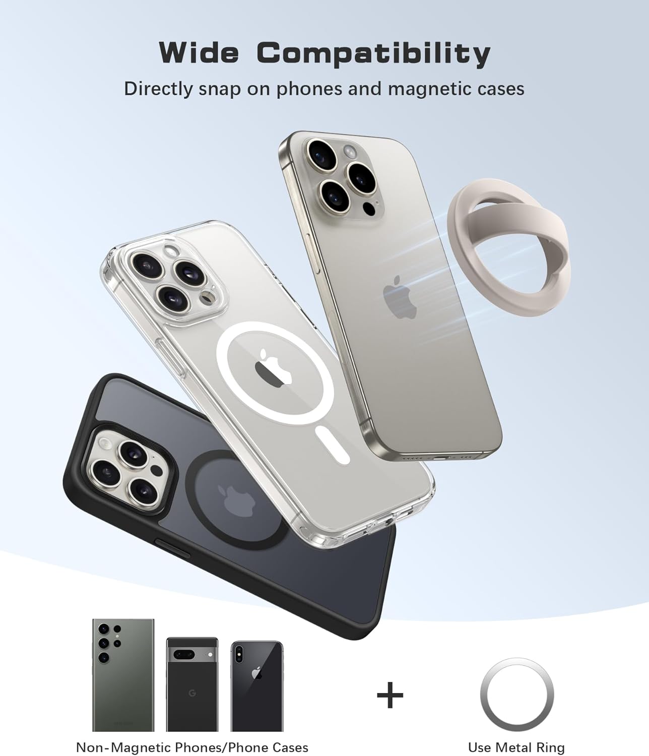 Magnetic Phone Grip, Removable Loop Grip with Soft Finger Strap, Silicone Phone Ring Holder for Back of Phone for iPhone 16/15/14/13/12 Pro Max/Plus, Stone