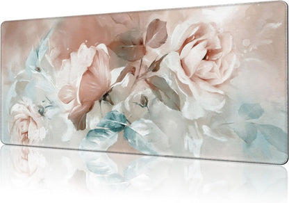 Mouse Pad Large Rose and Leaves Non-Slip Game Desk Mat with Stitched Edge Laptop Keyboard Desk Pad for Work Home Gaming (35.4 x 15.7 Inches)