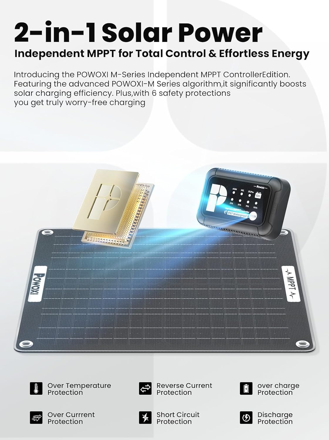 POWOXI 30W Solar Battery Charger: 12V Solar Car Battery Trickle Maintainer - with MPPT Controller Parameter Adjustable - for RV Boat Marine Motorcycle Trailer Truck Tractor - Solar Panel Kit