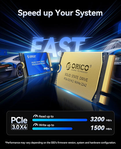 ORICO M.2 2242 NVMe SSD 512GB, PCIe 3.0 with 3200MB/s Read Speed, 3D NAND, Copper Heat Sink for Laptops, Mini PCs, IoT Devices, and DIY External Drives - J10-2242