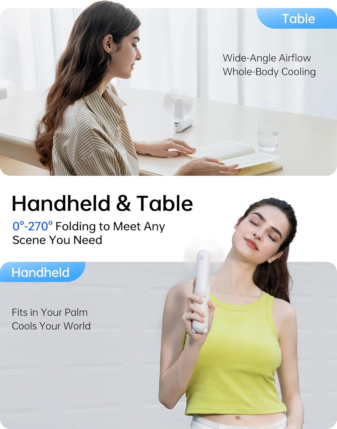 JISULIFE Handheld Fan with 4500 mAh Powerbank Max 37 Hours Runtime, Pocket Portable Battery Operated or USB Powered Folding Personal Fan, 3 Speeds, Gifts for Women Men Kids Gift for Festival-White