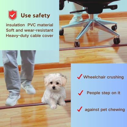 10ft Floor Cord Cover Self Adhesive Cord Hider Floor, Heavy Duty Cable Protector, Hide Extension Cords, Cable Management Hide Cords on Floor, Cable Cavity:0.61"(W) x 0.32"(H) Brown