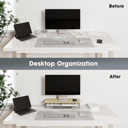 Fenge Acrylic Monitor Stand Riser, 23.6 Inches Monitor Stand with Metal Storage, 2 Tier Acrylic Computer Riser for Desk, Clear Laptop Stand for PC, Laptop, Printer, TV