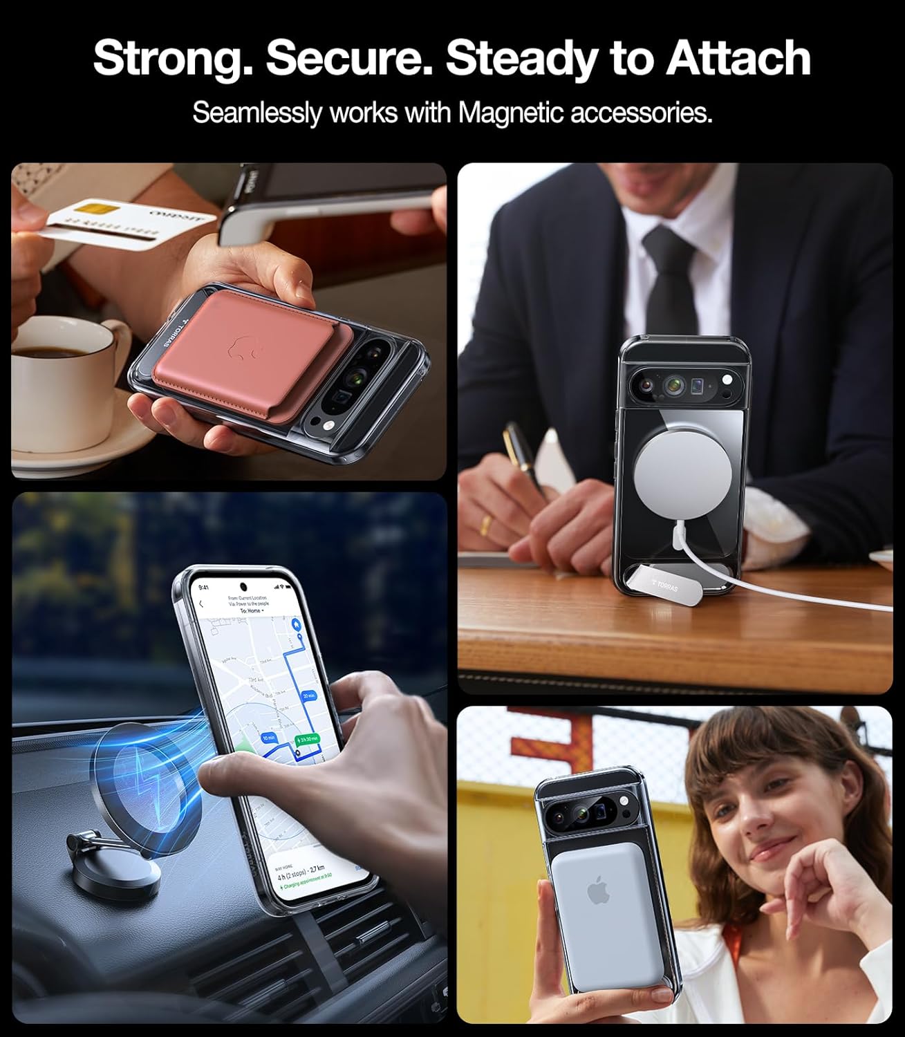 TORRAS Magnetic & Stand for Google Pixel 9 Pro XL Case Clear, Fit for MagSafe, 12FT Mil-Grade Drop Protection, Slim Fit for Google Pixel 9 Pro XL Phone Case with Built-in Kickstand, Diamond Clear