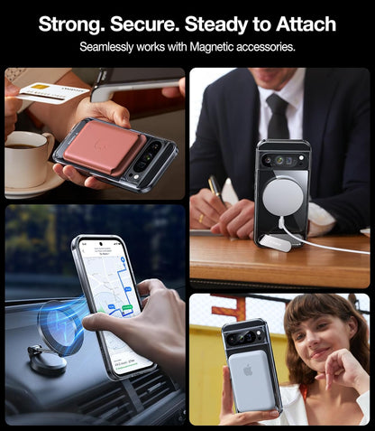 TORRAS Magnetic & Stand for Google Pixel 9 Pro XL Case Clear, Fit for MagSafe, 12FT Mil-Grade Drop Protection, Slim Fit for Google Pixel 9 Pro XL Phone Case with Built-in Kickstand, Diamond Clear