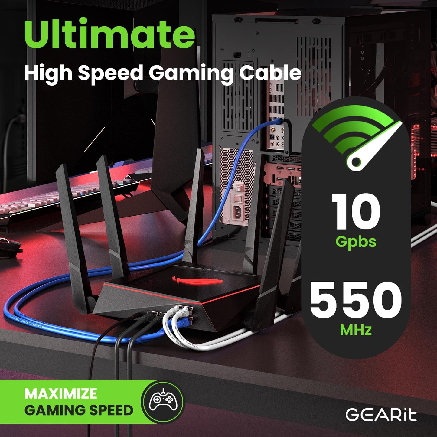 GearIT Cat 6 Ethernet Cable Pack - 5-Pack 50 ft Cat6 Ethernet Patch Cables | RJ45 Network Patch Cable, 10 Gbps Snagless Gold-Plated Connectors - Ethernet Cable Cat 6 for PC, TV, Router - Black