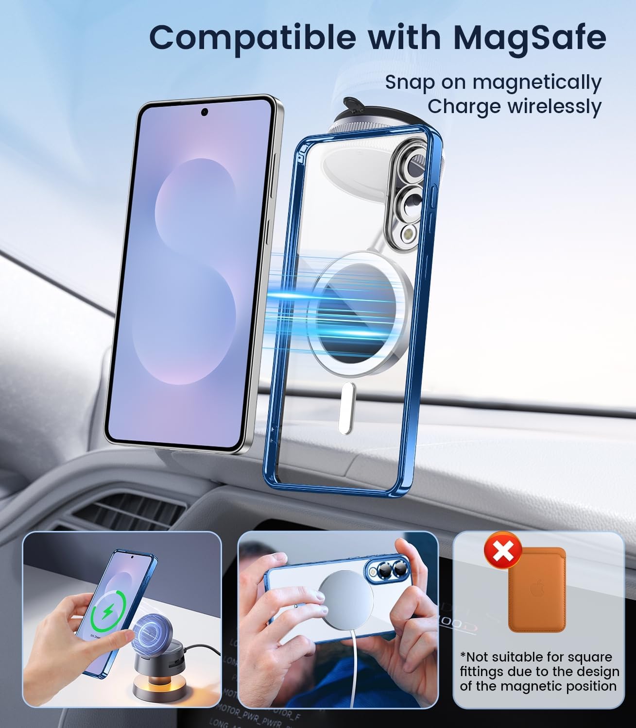 Slim Thin for Samsung Galaxy S25 Edge Case, Compatible with MagSafe, Built-in Camera Lens Protector, Shockproof Protective Phone Case, Soft Electroplated Clear Cover, Sapphire Blue