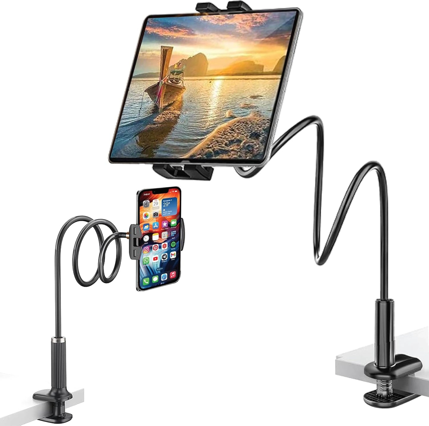 Adjustable 39in Phone & Tablet Holder – 360° Rotating Flexible Arm Mount for Bed & Desk, Universal Clamp Stand for Mobile Phones, Kindle, Galaxy Tabs, Fire Tablets, 4.7"–11" Devices