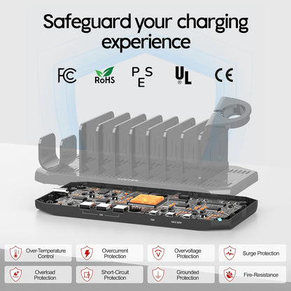 Unitek USB C Charging Station for Multiple Devices Apple - 6 Port MacBook Laptop Charging Dock with Type-C PD 60W Fireproof Fast Charging Stand with Smartwatch & Airpods Holder for iPhone iPad Tablet