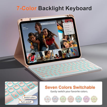 for iPad 11th 10th Generation Case with Keyboard, Magnetic 720° Rotatable Cover Detachable Wireless Bluetooth Backlit Keyboard with Pencil Holder for iPad 11 inch A16 2025 & 10.9 inch 2022 -Pink
