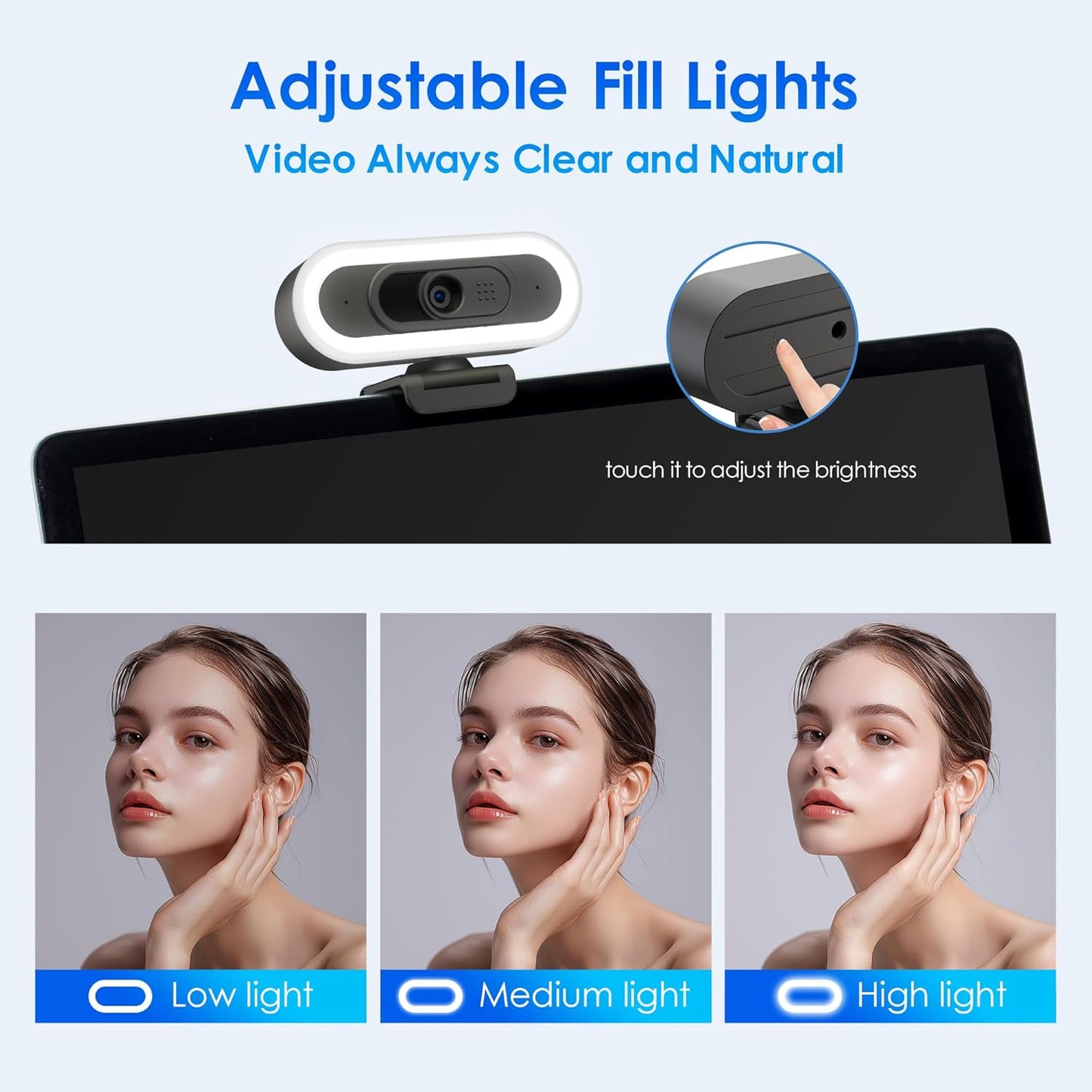 saylas 2K 50FPS Webcam, Streaming Camera with Fill RGB Lights, Autofocus, Dual Noise-Cancelling Microphones, Privacy Cover and Tripod for Computer, PC, Zoom, Skype, Teams, Laptop