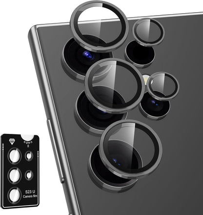 for Samsung Galaxy S23 Ultra Camera Lens Protector, Individual Metal Ring Tempered Glass Lens Cover, [Strong Adsorption] Scratch Resistant Ultra-Thin HD Clear Lens Cover, 1 Set-Black