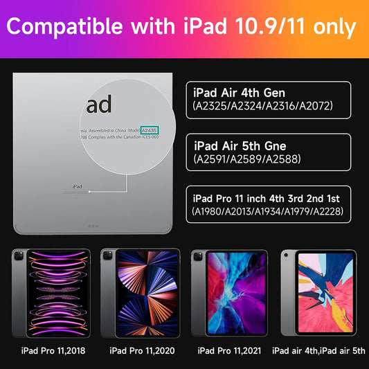 HOU Keyboard Case for iPad Air 11 inch 2025 (M3)/2024 (M2)&iPad Pro 11 Inch(4th/3rd/2nd/1st) Gen 2022,iPad Air 5th&4th Generation Case with Keyboard,Magic-Stand, Multi-Touch Trackpad,Backlight,Black