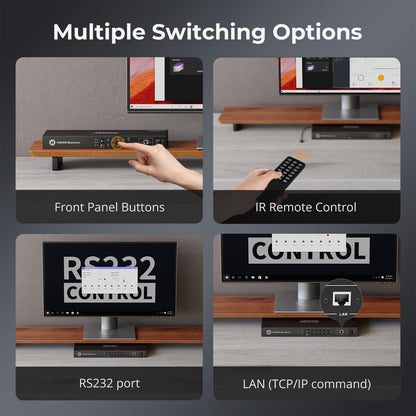 TESmart 8×1 HDMI Switch 8 in 1 Out 4K @ 60Hz HDCP with 19-inch Rack-Ears | RS-232 / LAN Control | IR Remote Control and Auto Switch | Auto Scan Time Interval - Black