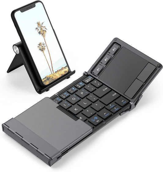 iClever Foldable Keyboard, BK08 Bluetooth Keyboard with Sensitive Touchpad (Sync Up to 3 Devices), Tri-Folding Pocket-Sized for Windows Mac Android iOS
