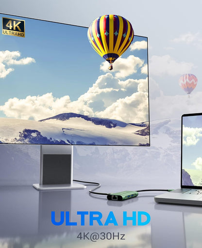 UtechSmart USB C Hub, Ethernet Multiport Adapter 6 in 1 USB C to HDMI Dock Compatible for MacBook Pro/Air, Chromebook, Dell XPS, HP and Type C Devices (Gigabit Ethernet 100W PD 4K HDMI USB 3.0) Green